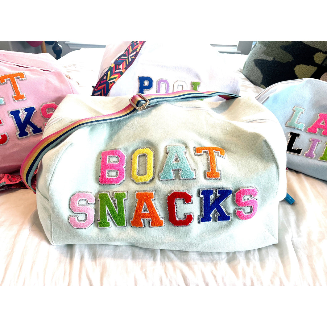 Boat Snacks, Pool Snacks, Lake Life Terry Cloth Duffle Bags