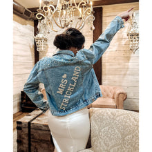 Load image into Gallery viewer, Denim Pearl Bridal Mrs. Jacket customizable
