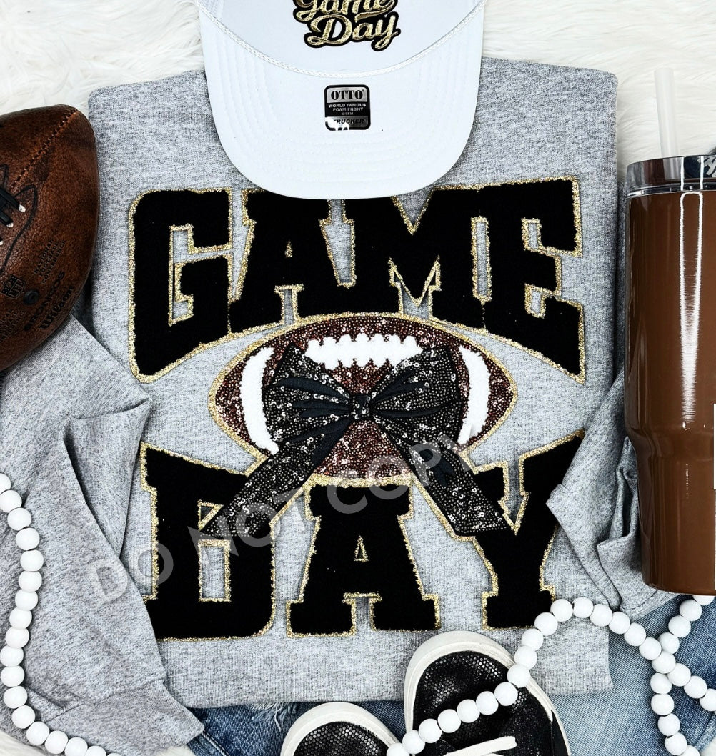 Football Game Day Sequin Chenille Patch Sweatshirt