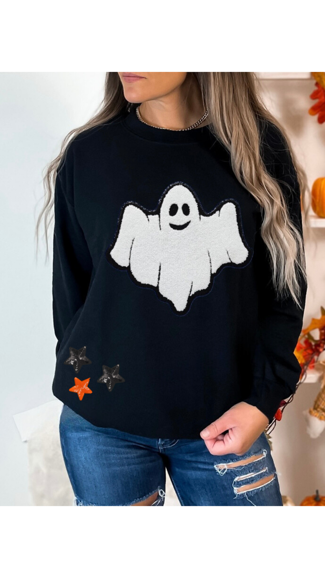 Happy Ghost and Stars Patch Sweatshirt