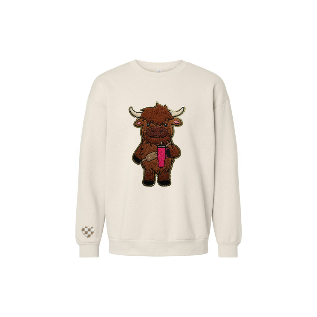 Boujee Highland Cow Patch Sweatshirt