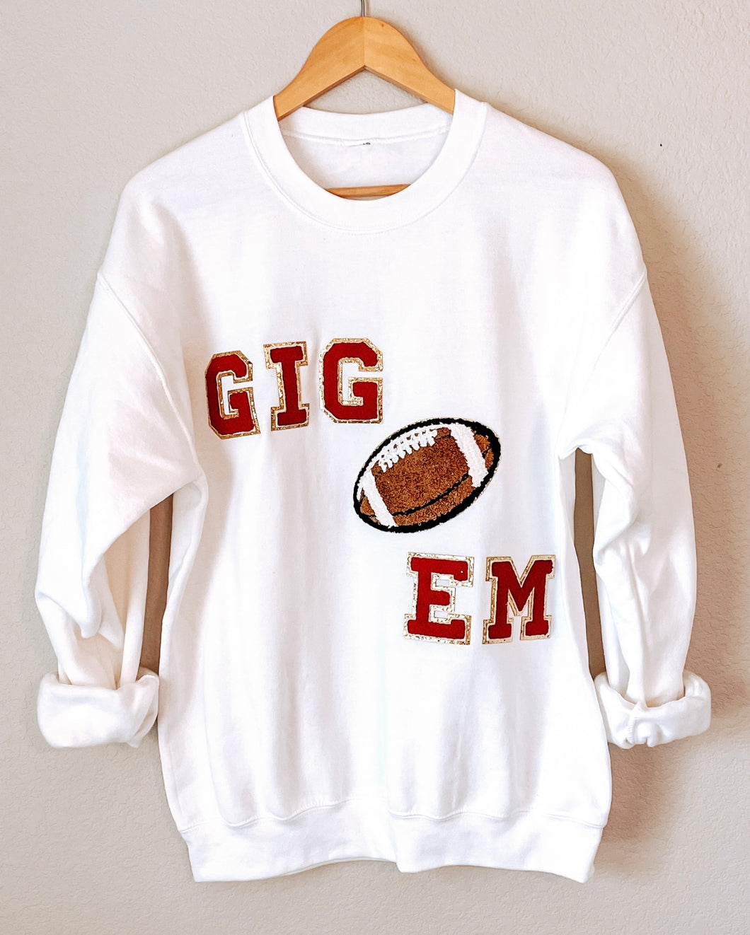 Gig Em Aggie Football Chenille Patch Sweatshirt