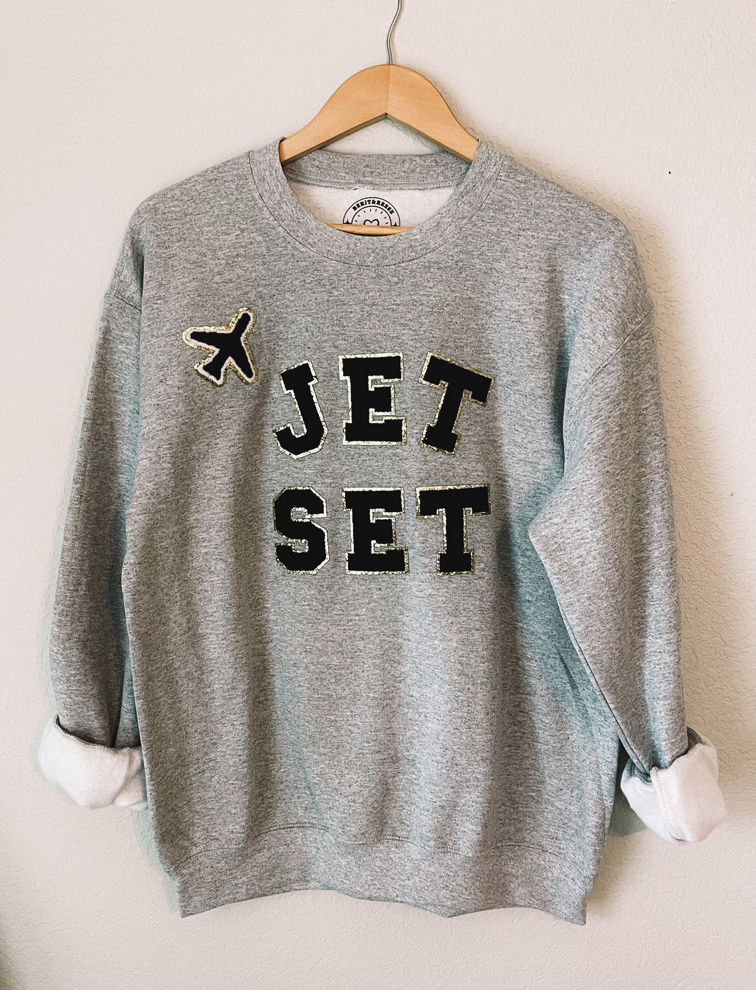 Jet Set chenille patch graphic sweatshirt